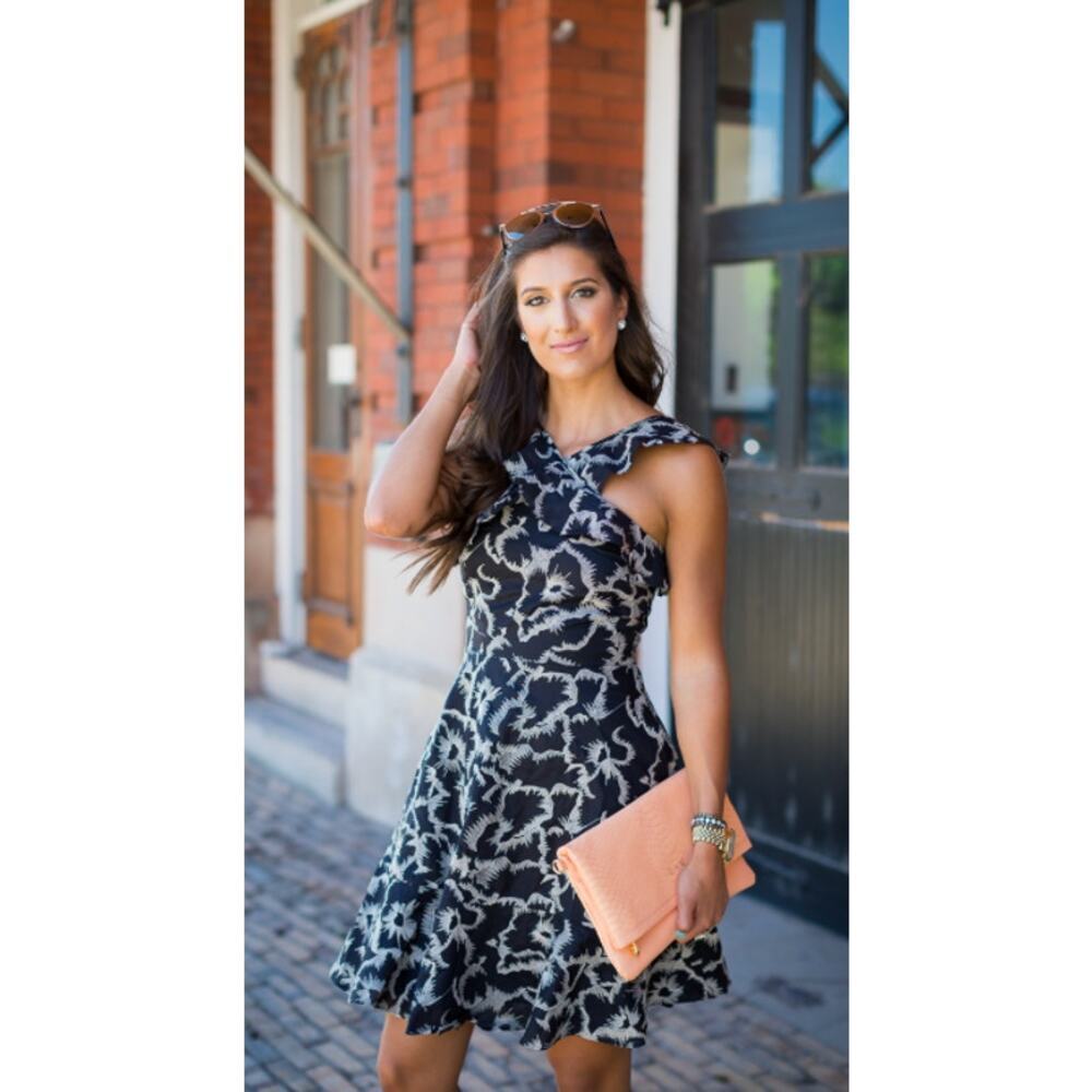 NWT Banana Republic Black Patterned Fit and Flare Dress Sz 10